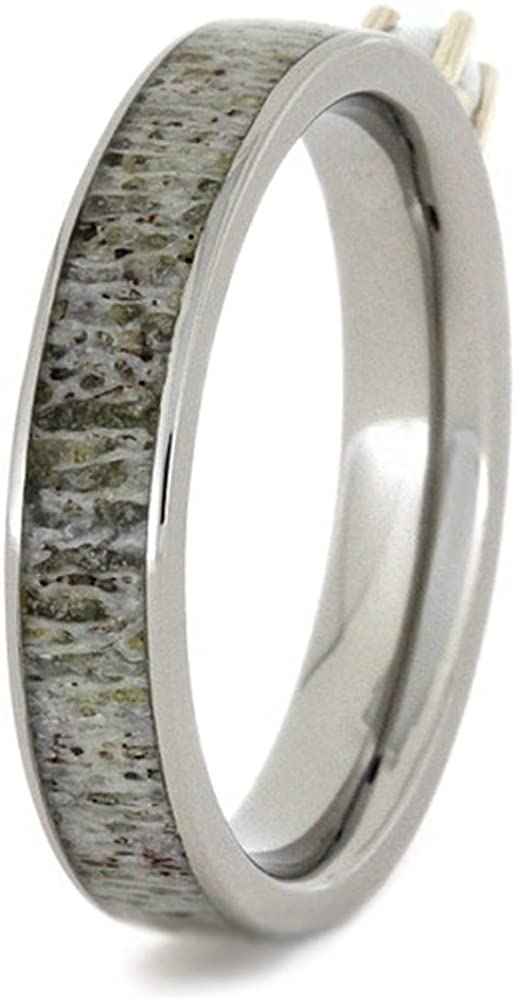 Opal, Antler Inlay 4mm Comfort-Fit Titanium Engagement Ring, Size 8.5