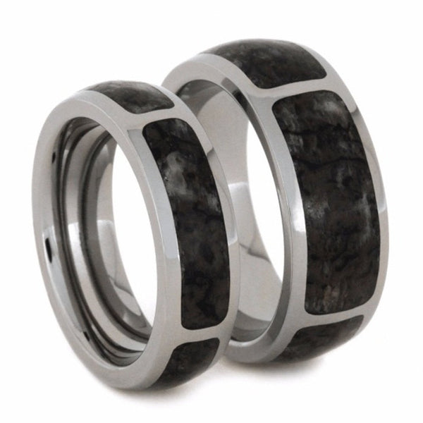 Dinosaur Bone Comfort-Fit His and Hers Titanium Wedding Band Set