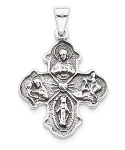 Sterling Silver Antiqued 4-Way Cross Medal (36X35MM)