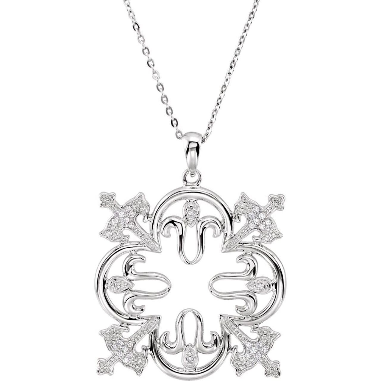 Rhodium Plate Sterling Silver 'Triumphant' Quatrefoil Cross CZ Necklace, 18"