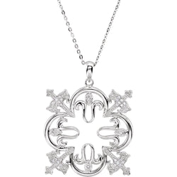 Rhodium Plate Sterling Silver 'Triumphant' Quatrefoil Cross CZ Necklace, 18"