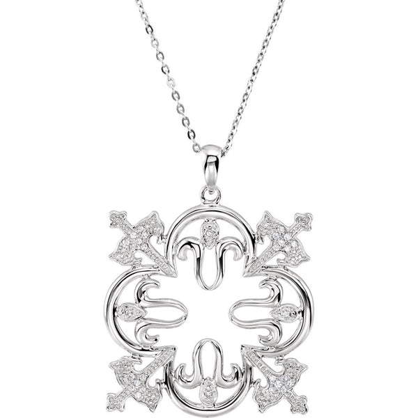 Rhodium Plate Sterling Silver 'Triumphant' Quatrefoil Cross CZ Necklace, 18"