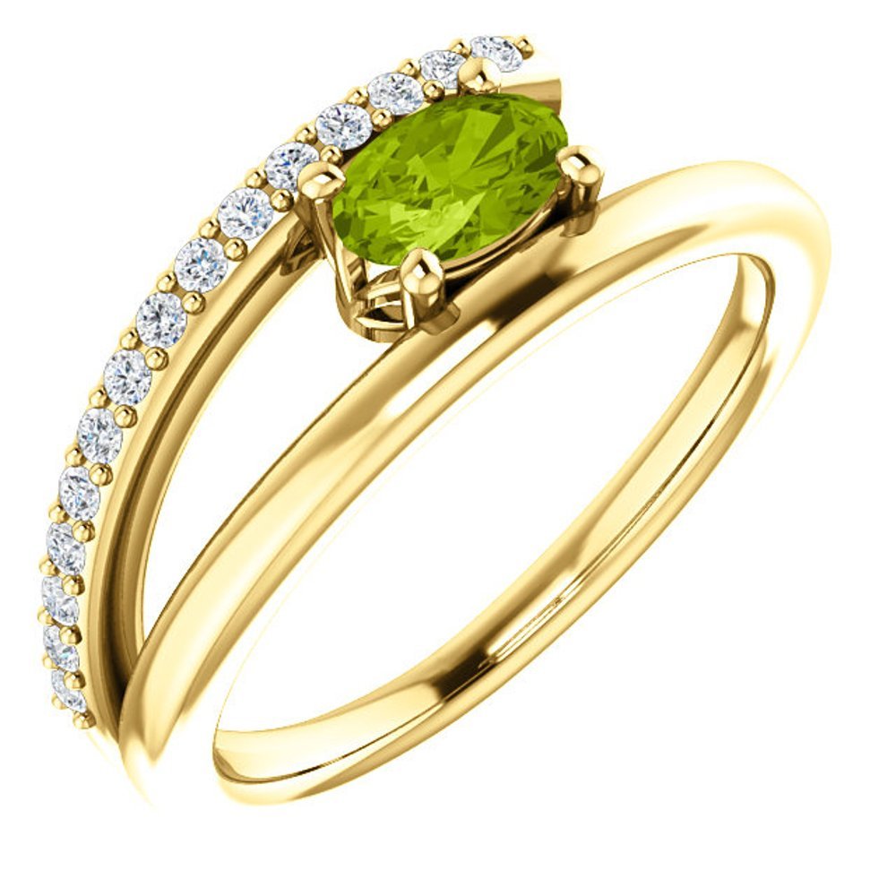 Peridot and Diamond Bypass Ring, 14k Yellow Gold (.125 Ctw, G-H Color, I1 Clarity)