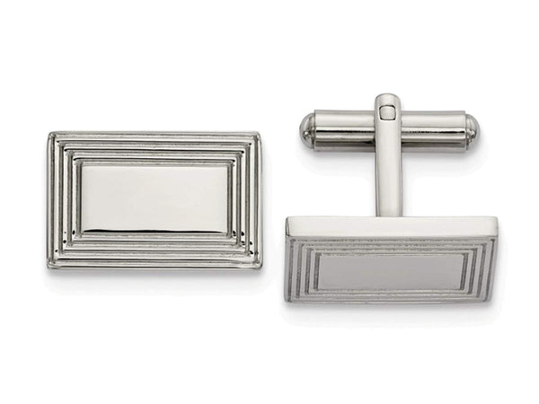 Stainless Steel Polished Rectangular Cuff Links, 17.85MMX17.29MM