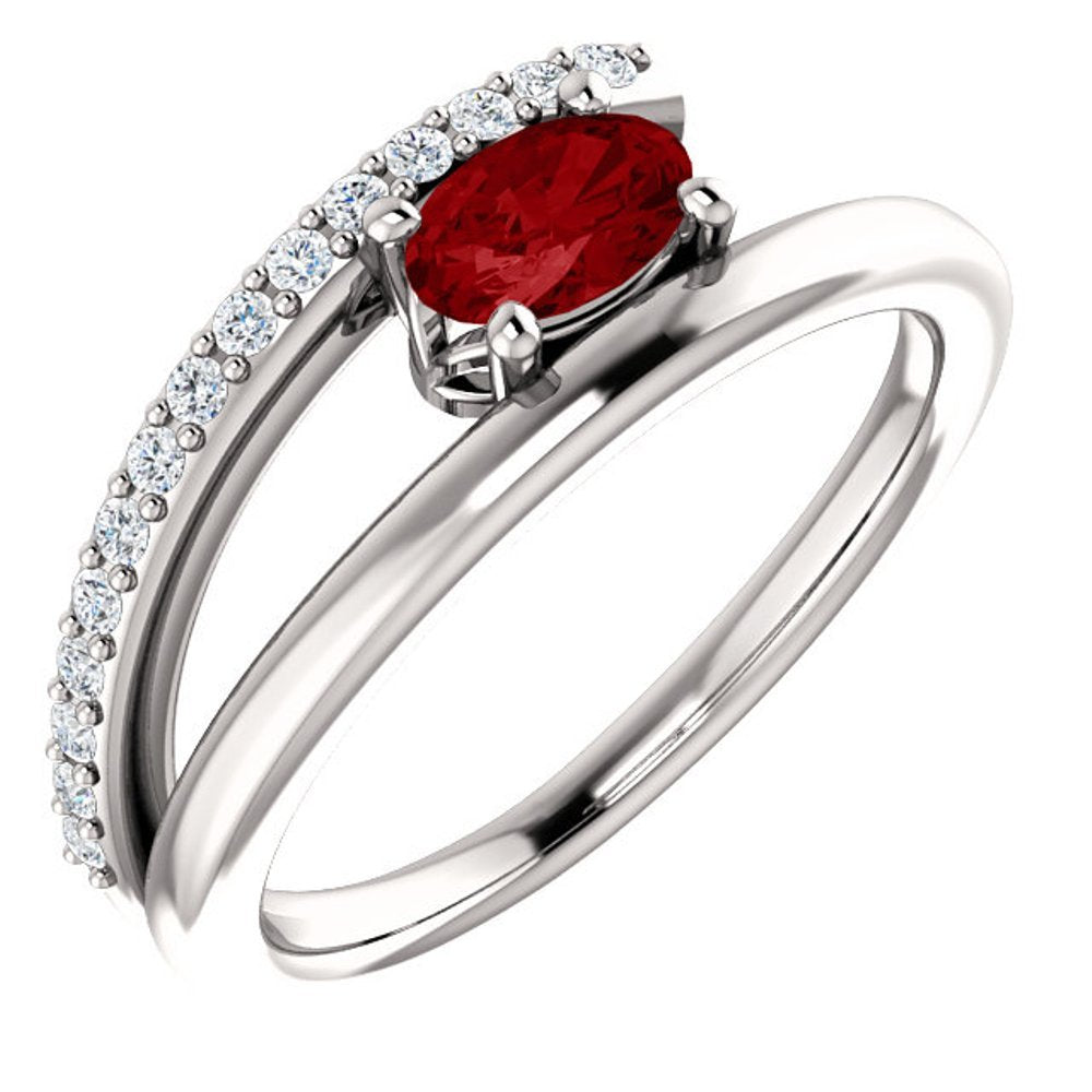 Ruby and Diamond Bypass Ring, Rhodium-Plated 14k White Gold (.125 Ctw, G-H Color, I1 Clarity)