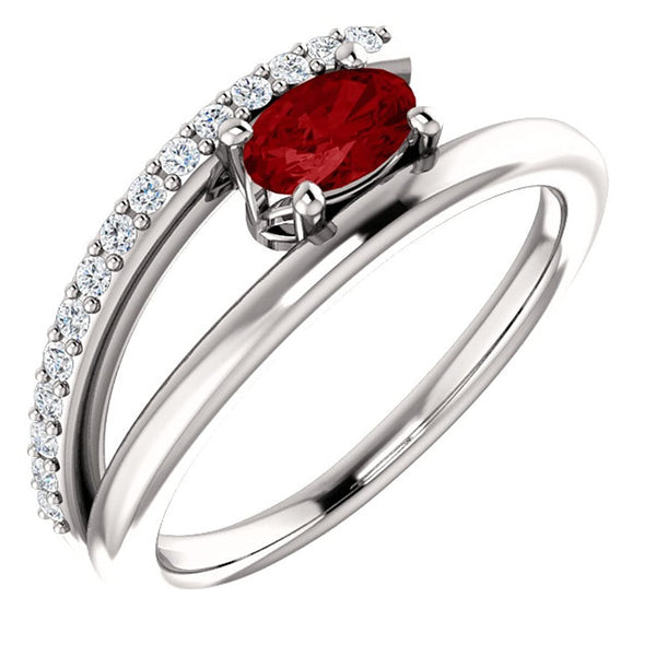 Chatham Created Ruby and Diamond Bypass Ring, Sterling Silver (.125 Ctw, G-H Color, I1 Clarity), Size 6.25