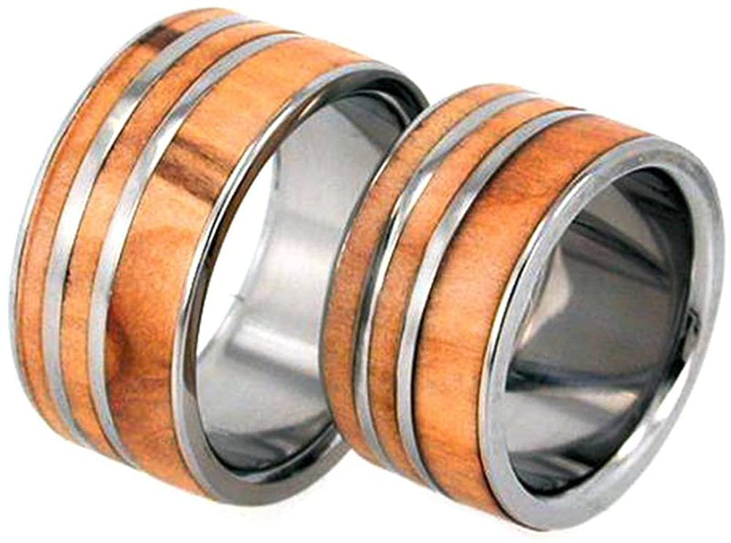 Rowan Wood, Titanium Pinstripes Interchangeable Ring, Couples Wedding Band Set, M10-F4.5