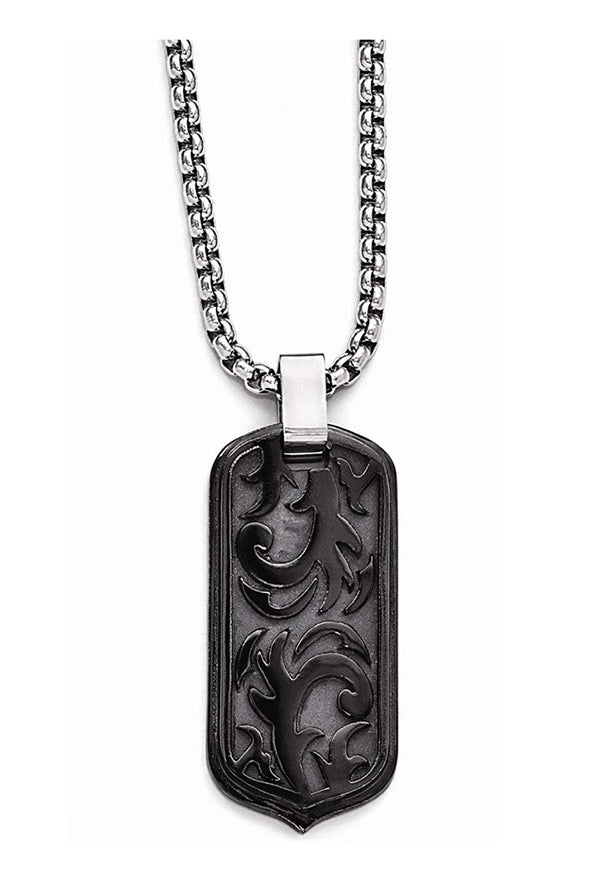 Edward Mirell Black Titanium Casted Dog Tag Pendant Necklace, 20"