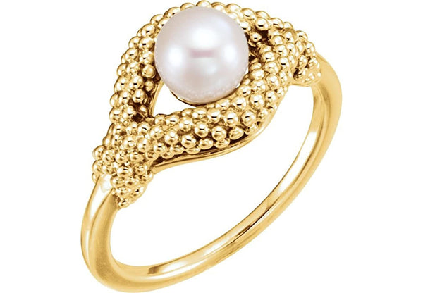 White Freshwater Cultured Pearl Beaded Ring, 14k Yellow Gold (6-6.5MM)