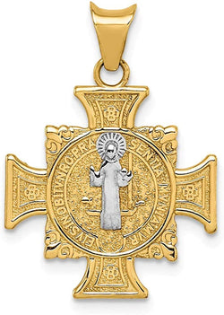 Rhodium-Plated 14k White Gold St. Benedict Pendant.75x.75 Inches (19x19 MM)