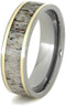 Antler Inlay, 14k Yellow Gold Pinstripe 7mm Comfort-Fit Titanium Ring, Size 11.5