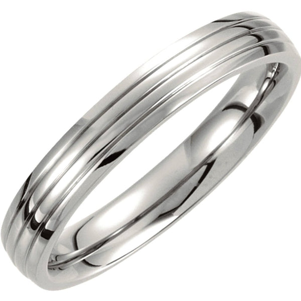 Titanium 4mm Comfort Fit Three Grooved Half Dome Ring