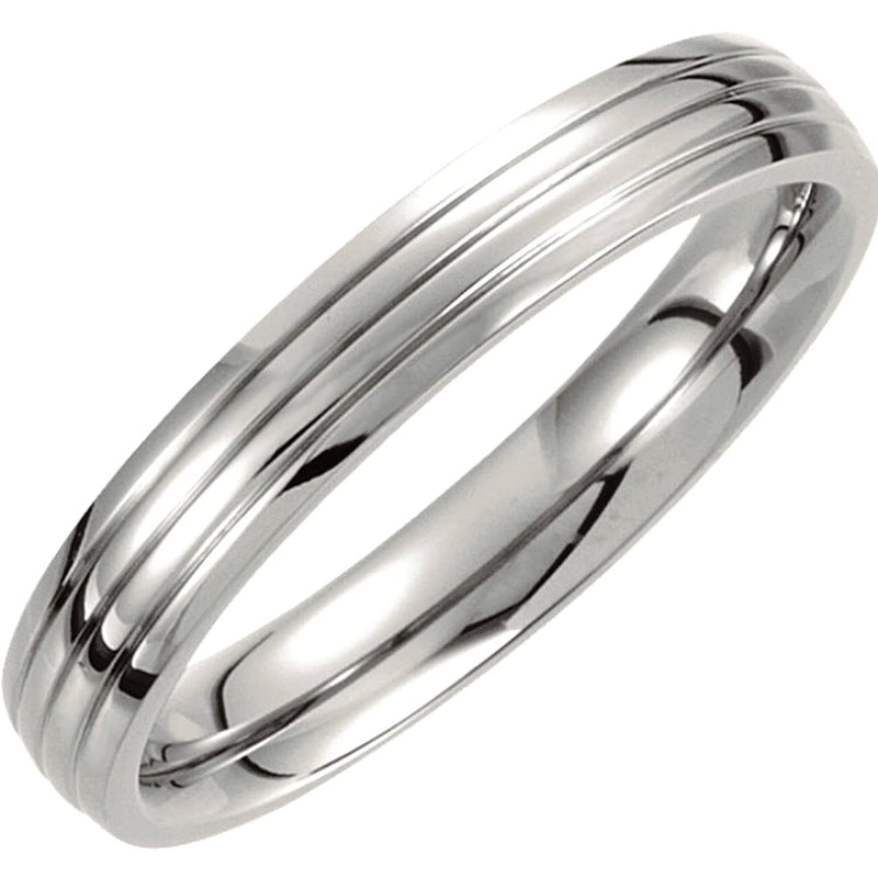Titanium 4mm Comfort Fit Three Grooved Half Dome Ring
