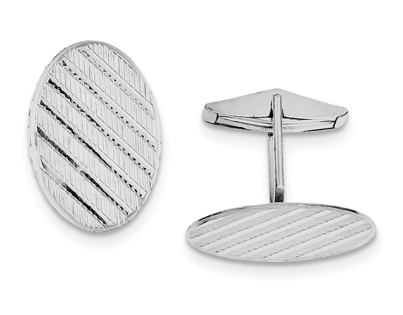 Rhodium-Plated Sterling Silver Round Cuff Links, 8MM