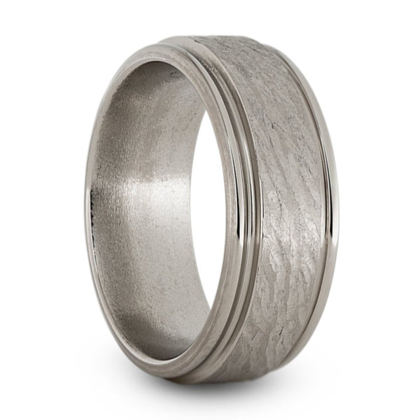 Bark Finished, Grooved 9mm Comfort-Fit Titanium Wedding Band