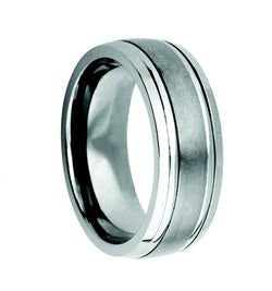 Men's Brushed Titanium 8mm Comfort-Fit Grooved Band