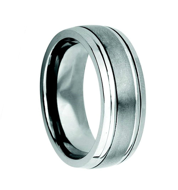 Men's Brushed Titanium 8mm Comfort-Fit Grooved Band