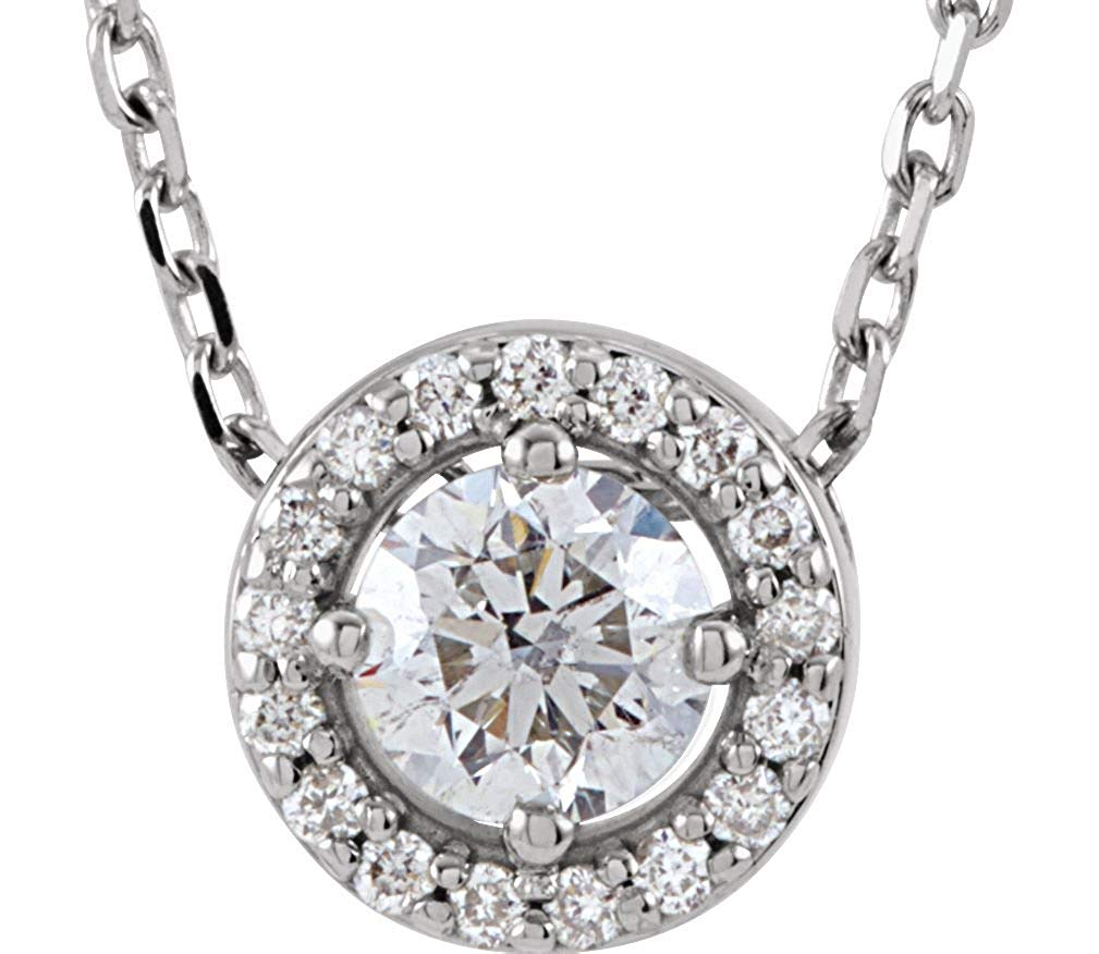 Platinum Diamond Halo Necklace, 16" (0.2 Ctw, G-H Color, I3 Clarity)