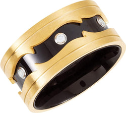 Men's Black and Gold IP Titanium and Stainless Steel CZ Wide Fashion Band