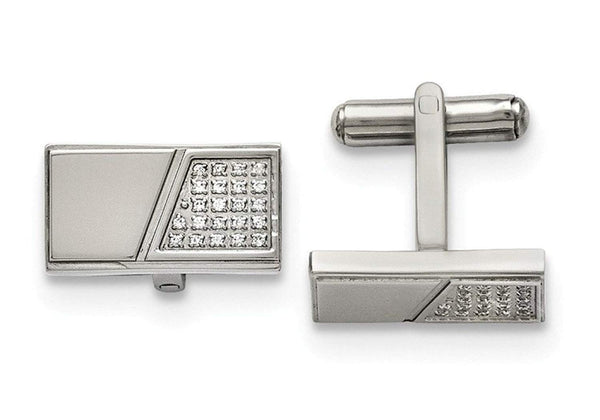 Stainless Steel, Cubic Zirconia Rectangle Cuff Links, 21X17MM