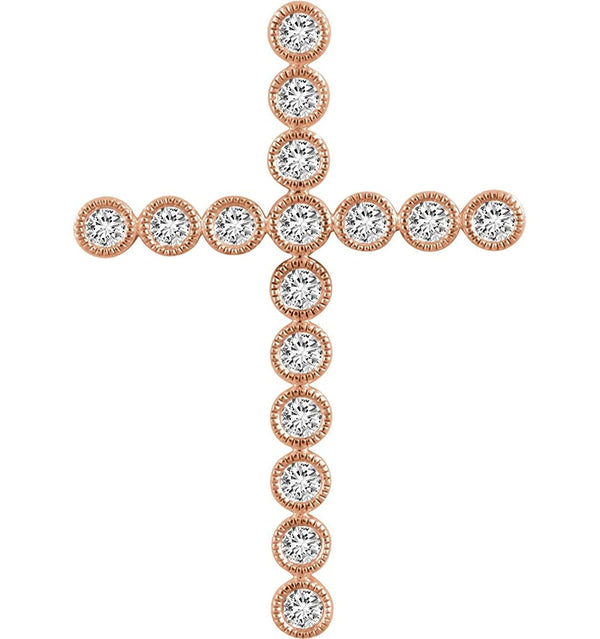Diamond Paternoster Cross Pendant, 14k Rose Gold (1.00 Ctw, H+ Color, I1 Clarity)