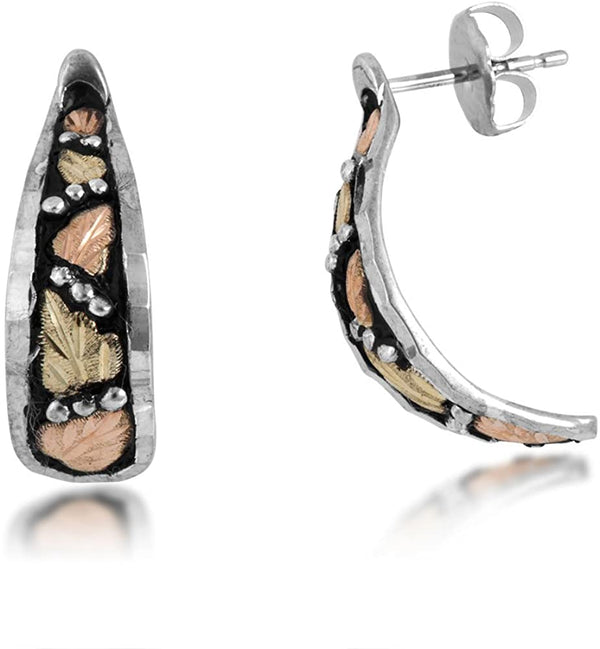 Diamond-Cut Antiqued Earrings, Sterling Silver, 12k Green and Rose Gold Black Hills Gold Motif