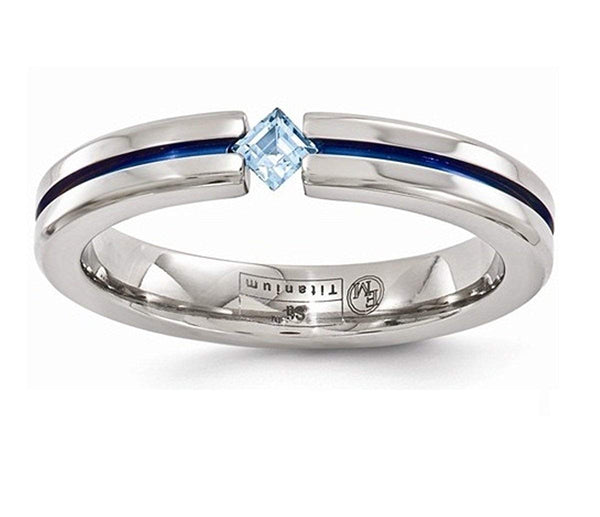 Radiance Collection Gray and Blue Titanium Sky Blue Topaz Princess 4mm Band