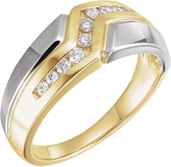 Men's 10-Stone Diamonds Channel Set 8.9mm 14k Yellow and White Gold Band, Size 9.25