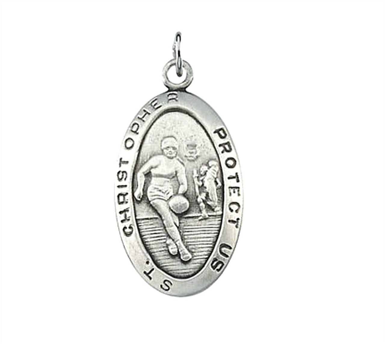 Sterling Silver St. Christopher Basketball Pendant (24.5x15.5 MM)