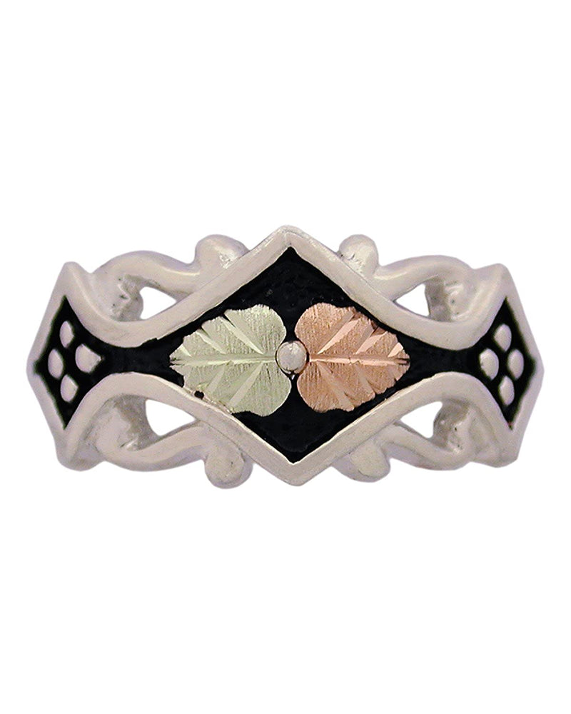 Ave 369 Antiqued Victorian Fancy Band, Sterling Silver, 12k Rose and Green Gold Black Hills Gold