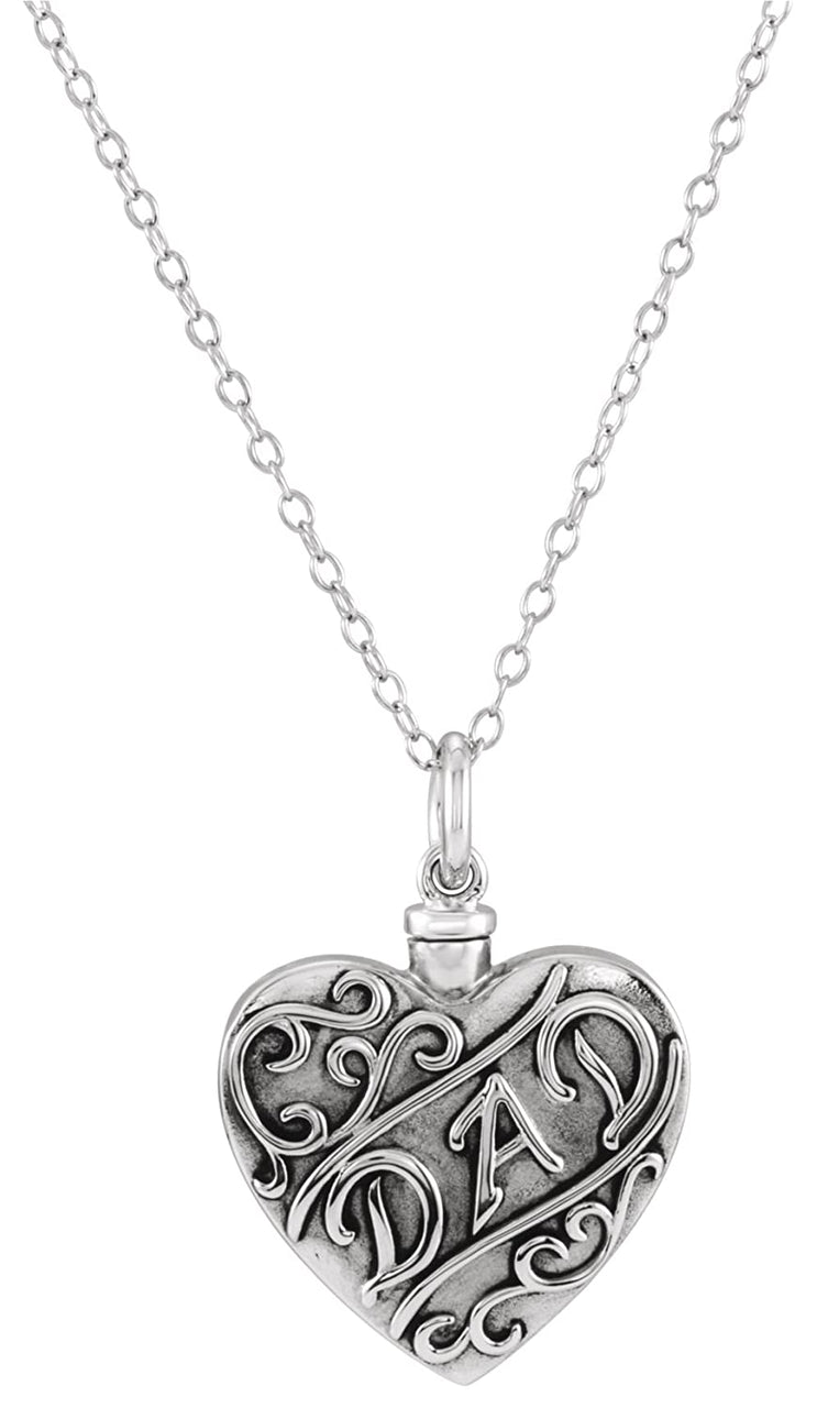 Ave 369 'Dad' Heart Ash Holder Necklace, Rhodium Plated Sterling Silver, 18"