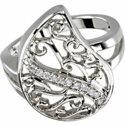 Rhodium Plate Sterling Silver Filigree Tear Drop CZ Memory Ring