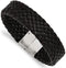 Men's Woven Black Leather Stainless Steel Magnetic- Clasp Bracelet, 8.5 Inches