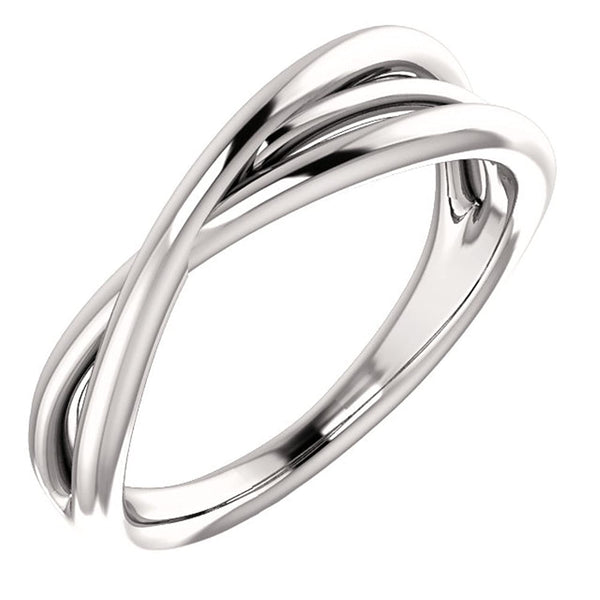 Platinum Free-Form Abstract Criss Cross Ring, Size 6.75