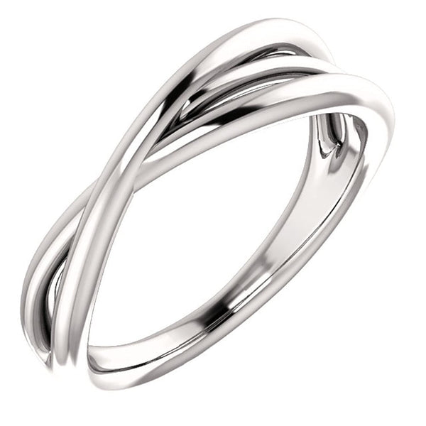Platinum Free-Form Abstract Criss Cross Ring, Size 7.5