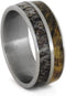 Deer Antler, Buckeye Burl Wood 8mm Comfort-Fit Brushed Titanium Band, Size 6.75