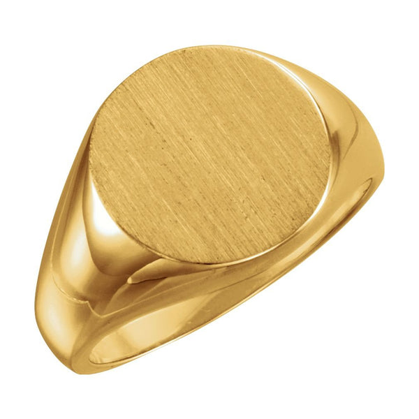 Men's 18k Yellow Gold 15mm Brushed Round Signet Ring