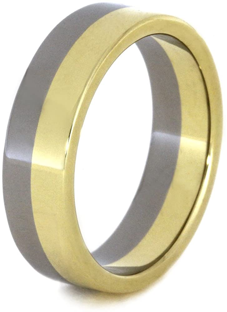 2-Tone Titanium and 14k Yellow Gold 6mm Comfort-Fit Anniversary Ring, Size 7.75