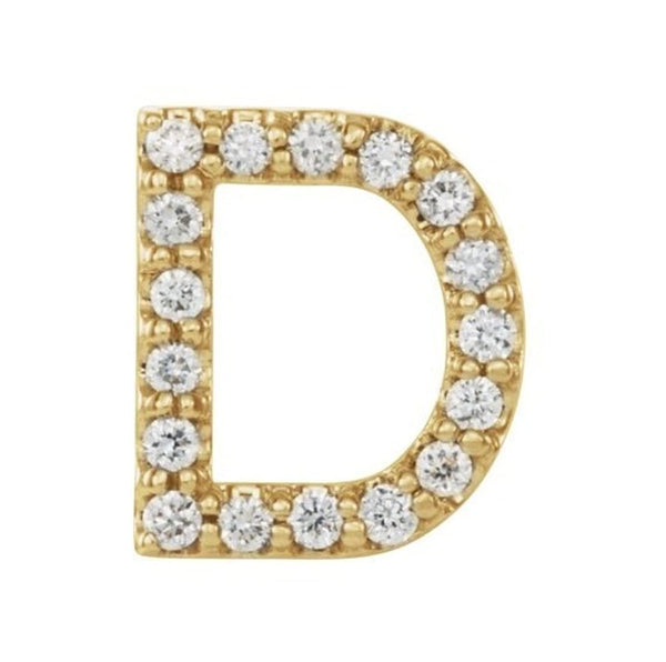 14k Yellow Gold Gold Diamond Letter 'D' Initial Stud Earring (Single Earring) (.07 Ctw, GH Color, I1 Clarity)