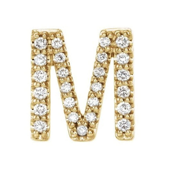 14k Yellow Gold Gold Diamond Letter 'M' Initial Stud Earring (Single Earring) (.10 Ctw, GH Color, I1 Clarity)