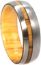 Titanium with Olive Wood Pinstripe 8mm Comfort Fit Olive Wood Wedding Band, Size 4.25