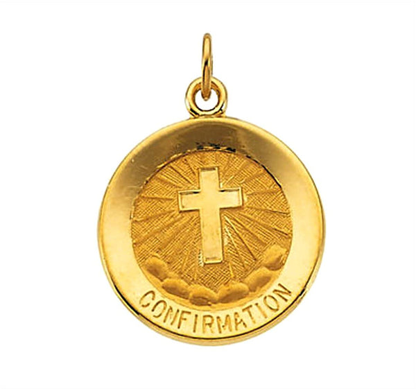 14k Yellow Gold Confirmation Medal with Embossed Cross (18 MM)