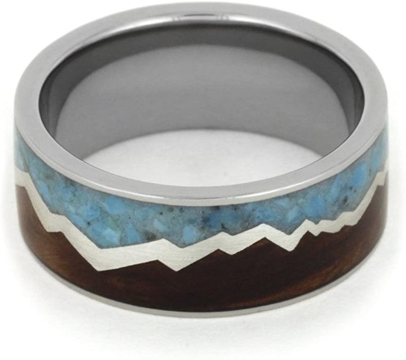 Redwood Mountain Design, Turquoise Sky, Sterling Silver 9mm Comfort-Fit Titanium Wedding Band, Size 7.75