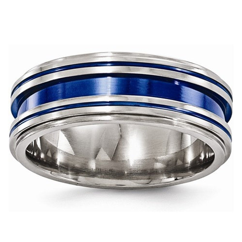 Anodized Collection Gray and Blue Titnaium 8mm Comfort-Fit Band
