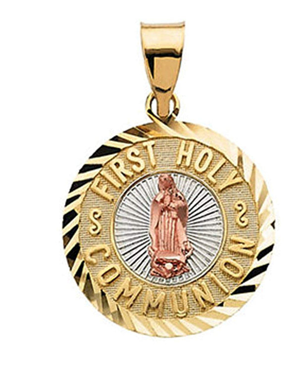 14k Yellow Gold Tri-Color First Holy Communion Medal (16.75 MM)