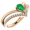 Chatham Created Emerald Pear and Diamond Chevron 14k Rose Gold Ring (.145 Ctw,G-H Color, I1 Clarity)