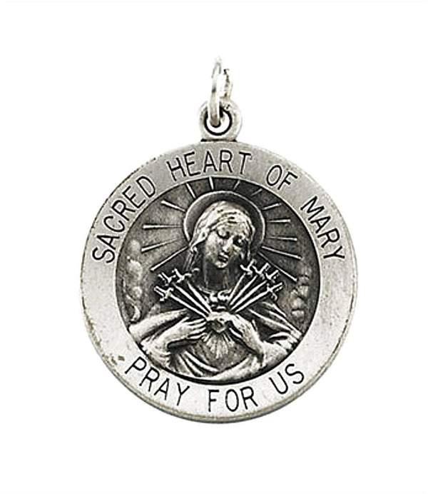 Sterling Silver Round Sacred Heart of Mary Necklace, 18" (18.5 MM)