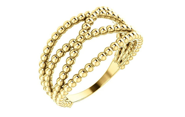 Beaded Criss-Cross Ring, 14k Yellow Gold, Size 7
