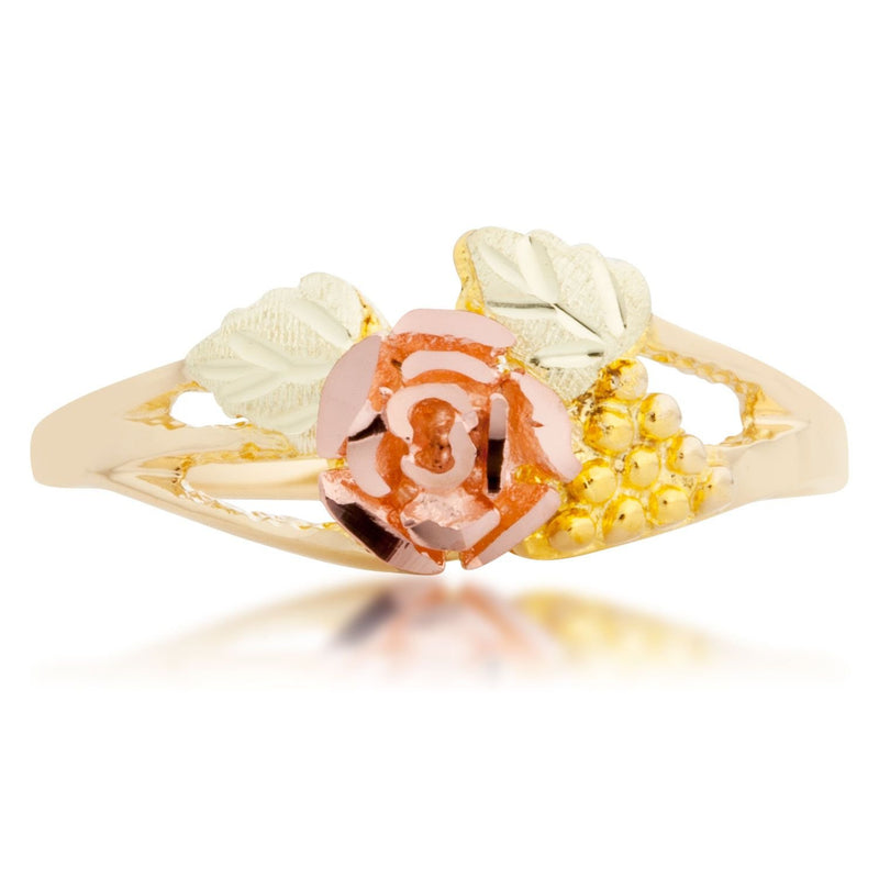 Rose and Grape Cluster Ring, 10k Yellow Gold, 12k Pink and Green Gold Black Hills Gold Motif