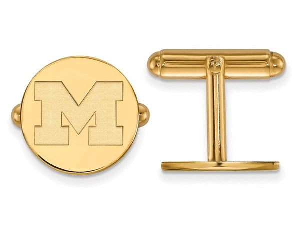 Gold-Plated Sterling Silver Michigan university of Round Cuff Links, 15MM